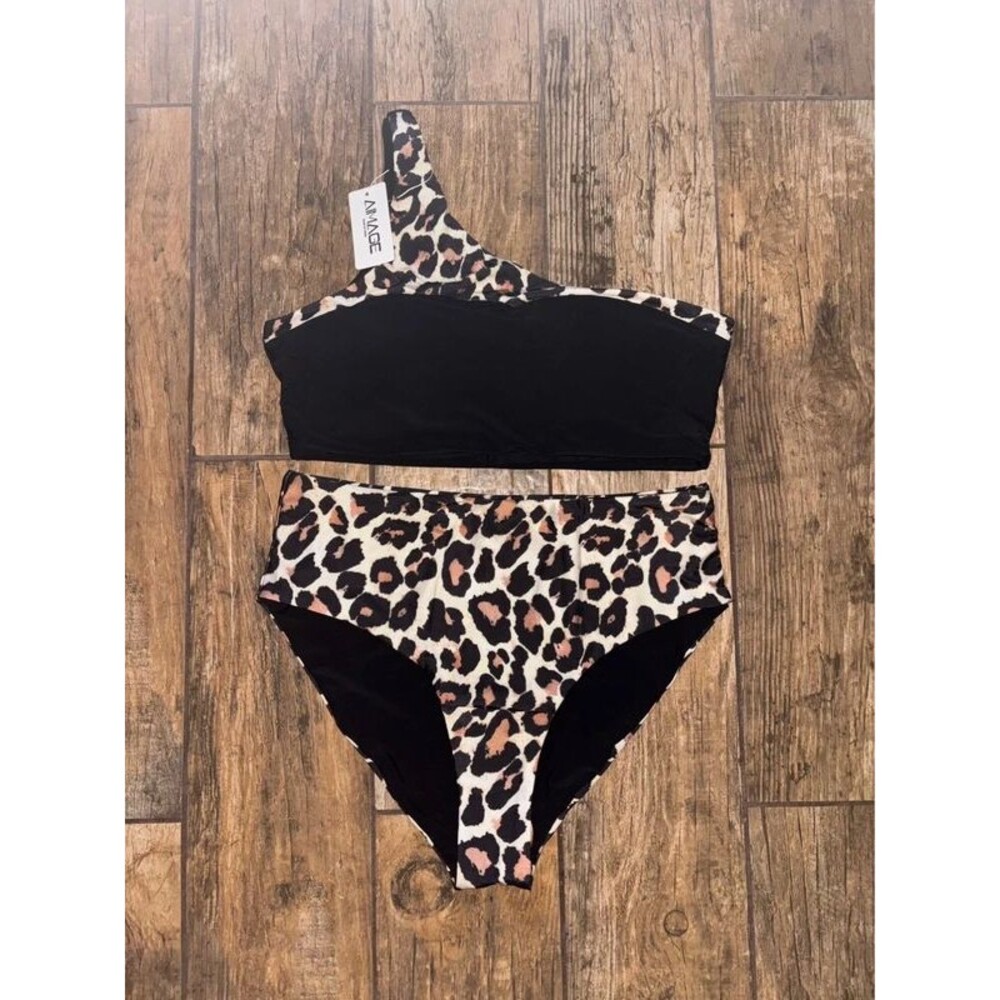 NWT Image Animal Print High Waist Bikini Large Set